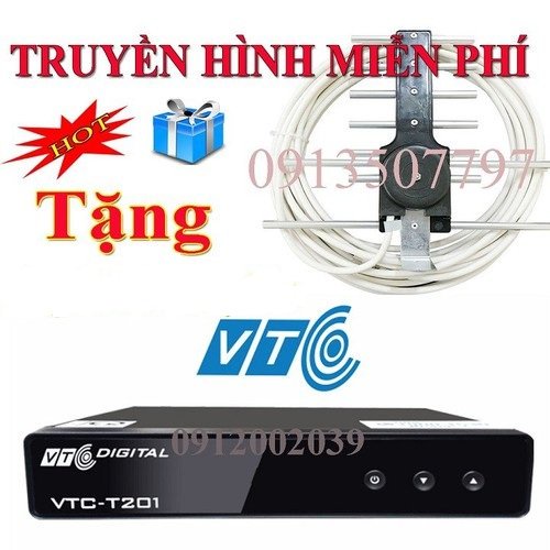Đầu thu truyền hình số mặt đất DVB T2 VTC T201 tăng anten kèm dây 15m xem truyền hình miễn phí
