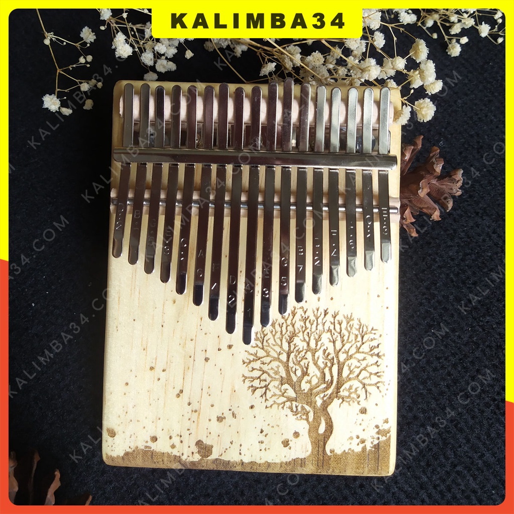Đàn Kalimba 17 phím khắc cây nguyên khối KL34, Kalimba giá rẻ tặng đầy đủ phụ kiện