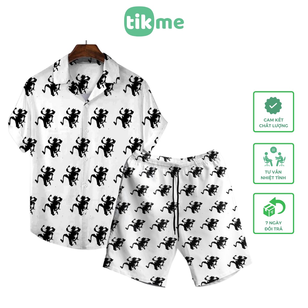 Set Áo Sơ Mi Và Quần Đùi Hawaii Tikme Unisex Họa Tiết Nika Sun God Monkey D Luffy One Piece Anime Size XS-2XL