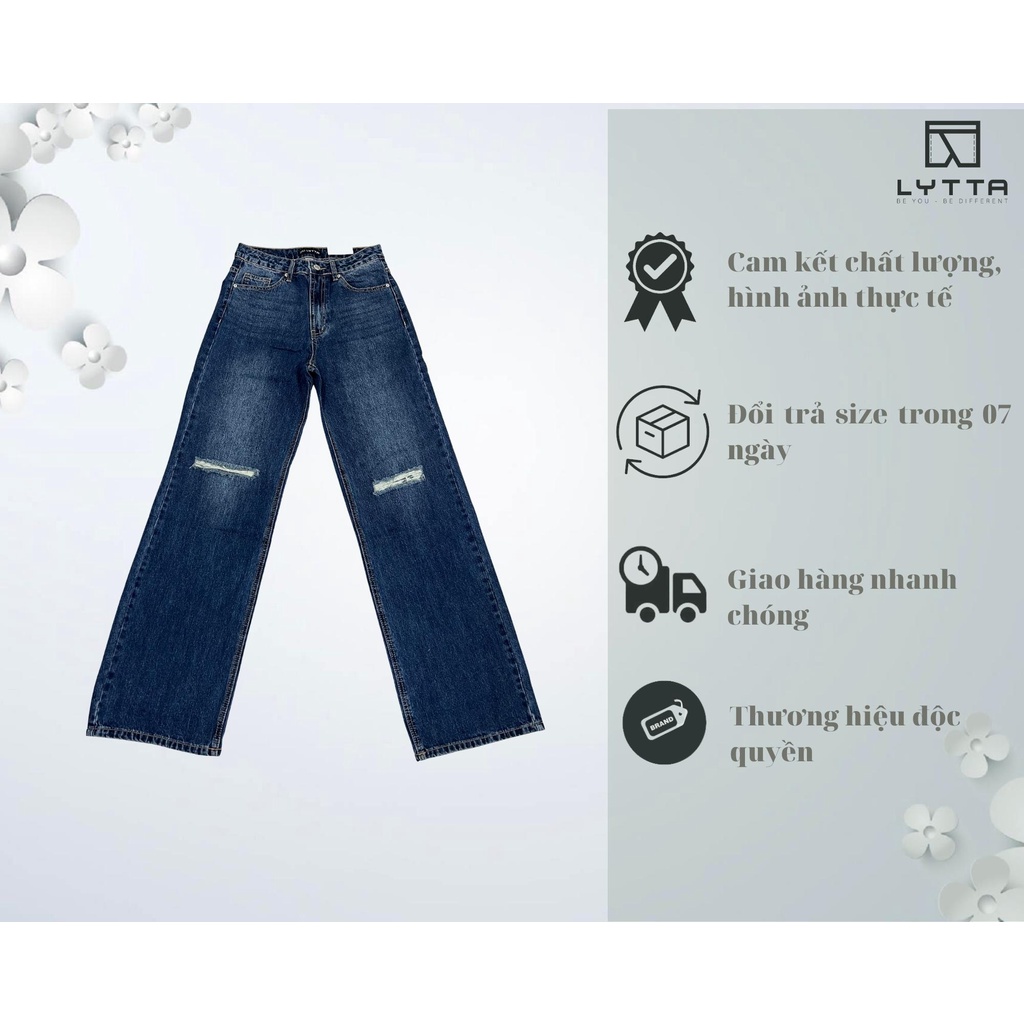 QUẦN JEANS ÔNG SUÔNG RÁCH GỐI 105cm SIÊU HACK DÁNG - XANH ĐẬM