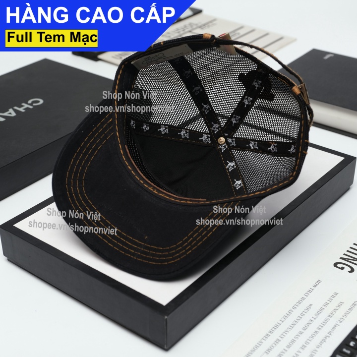 Mũ Lưỡi Trai Nón Kết Ông Địa True Religion Đường Chỉ Nâu Thêu Logo Da Vải Kaki Cotton Màu Đen Phối Lưới Đen Form Đ