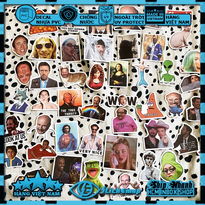 Sticker MEME, hình dán meme hài hước vui nhộn cute, decal nhựa chống nước, dán mũ bảo hiểm, dán laptop, dán vali, dán xe