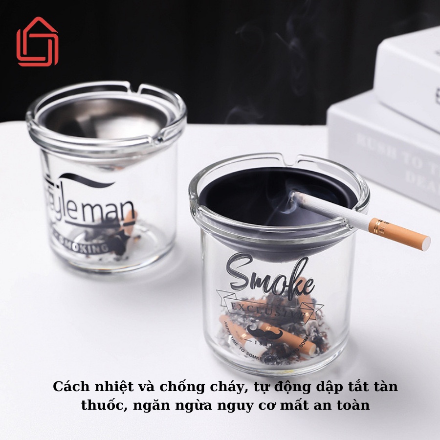 Gạt tàn thuốc lá thủy tinh có nắp, gạt tàn thuốc có phễu chống khói smoke / styleman sang trọng, hiện đại