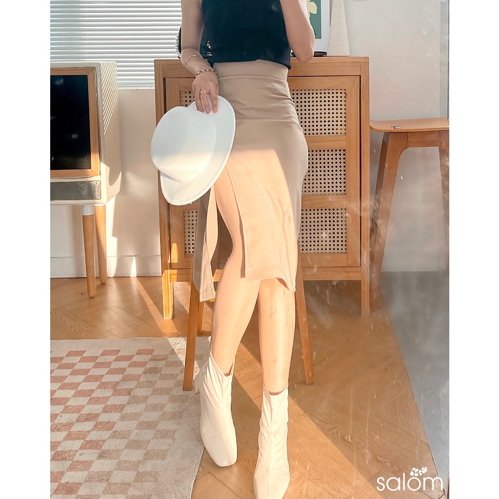 Chân váy khoá kéo xẻ tà trendy SALOM Shp018