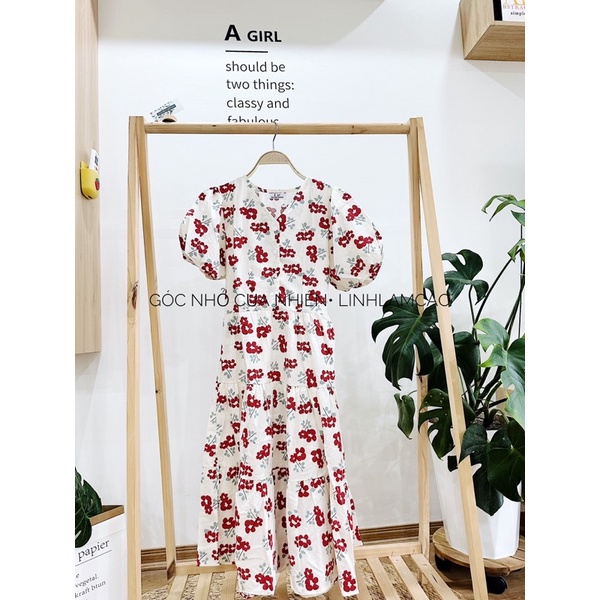 Váy Đầm Nữ Cổ Tim Tay Bồng Hoa Nhí Dáng Dài Babydoll Form Dễ Mặc