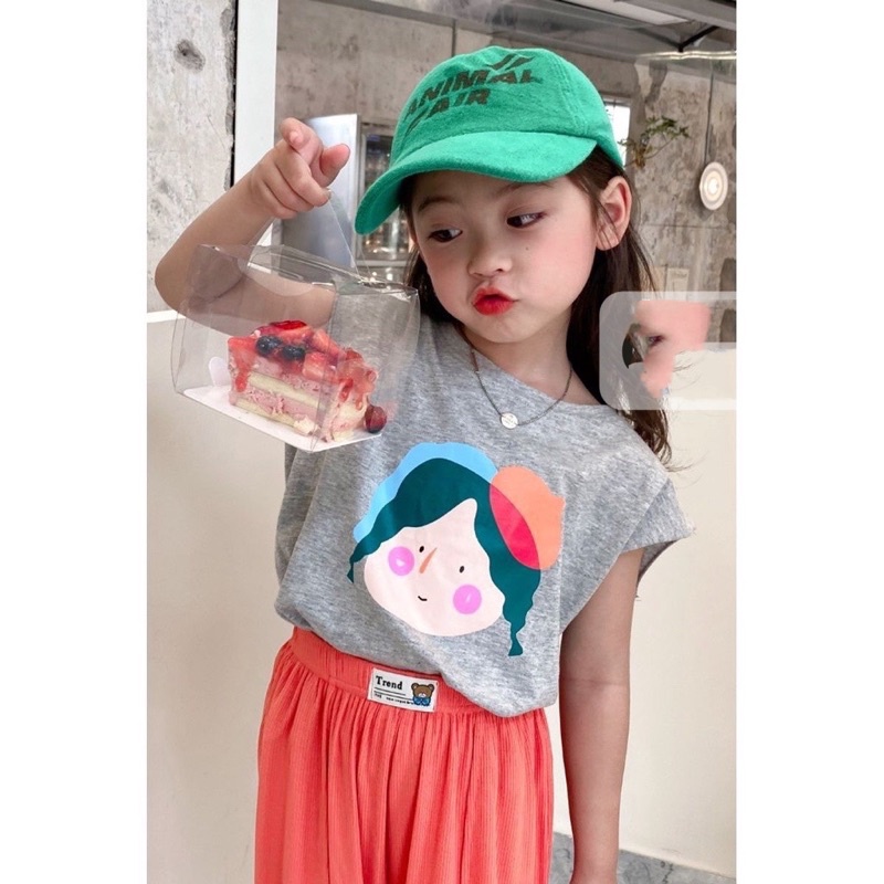 Áo Thun hoạ tiết MẶT CÔ GÁI THẮT BÍM siêu dễ thương giành cho bé gái từ 9-28kg)