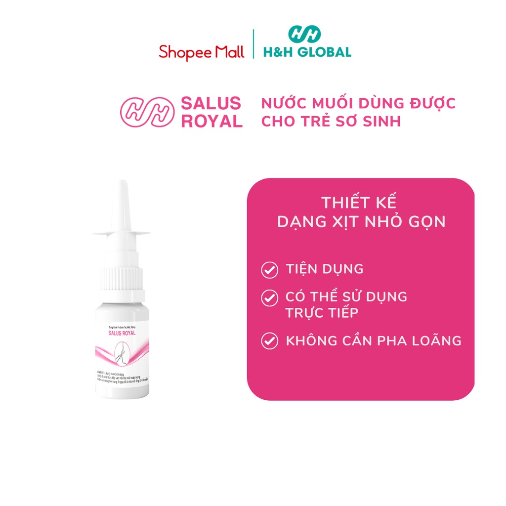 Hộp 2 ống x 5ml Nước muối sinh lý bào tử lợi khuẩn cho trẻ sơ sinh, trẻ nhỏ SALUS ROYAL hết viêm mũi, rát họng HH GLOBAL