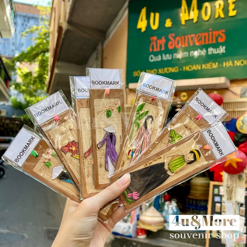 Kẹp sách giấy cuộn hình cô gái áo dài, phong cảnh Việt Nam