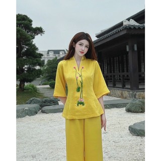 Đồ Lam Đi Chùa # Bộ Bà Lai Lụa Sen # Quần Áo Nữ