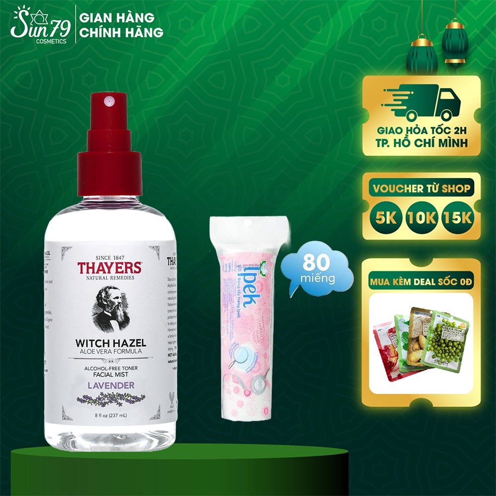 Nước Hoa Hồng Dạng Xịt khoáng Thayers Toner Facial Mist Lavender 237ml + Tặng bông tẩy trang Ipek 80 miếng