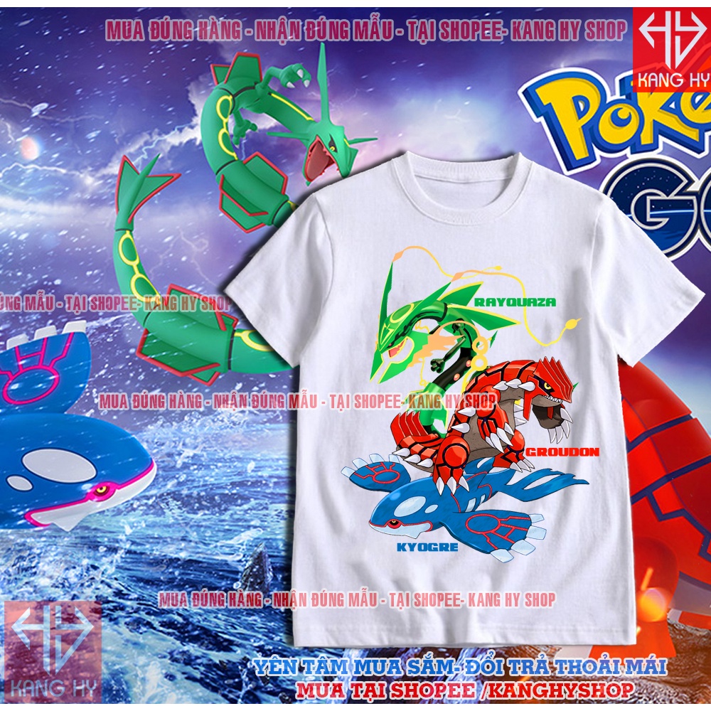 Áo thun Pixelmon bé trai Pokemon kyogre groudon rayquaza Huyền Thoại F417