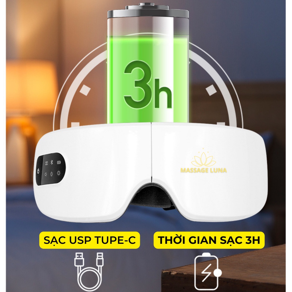 Máy massage mắt, chườm nhiệt, kết nối bluetooth 2023