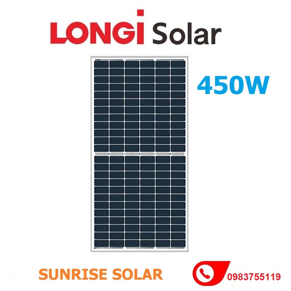 Tấm pin năng lượng mặt trời Longi 445W hai mặt kính hiệu suất cao