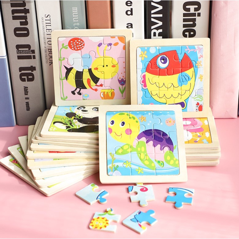 Đồ chơi ghép hình puzzle 3x3 bằng gỗ thông minh cho bé phát triển tư duy 24 chủ đề
