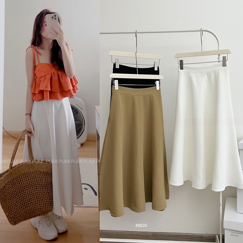 Chân váy dáng xoè xếp li có lưng thun sau khoá kéo bên chất kate lụa nhiều màu size SML Pumi 14021