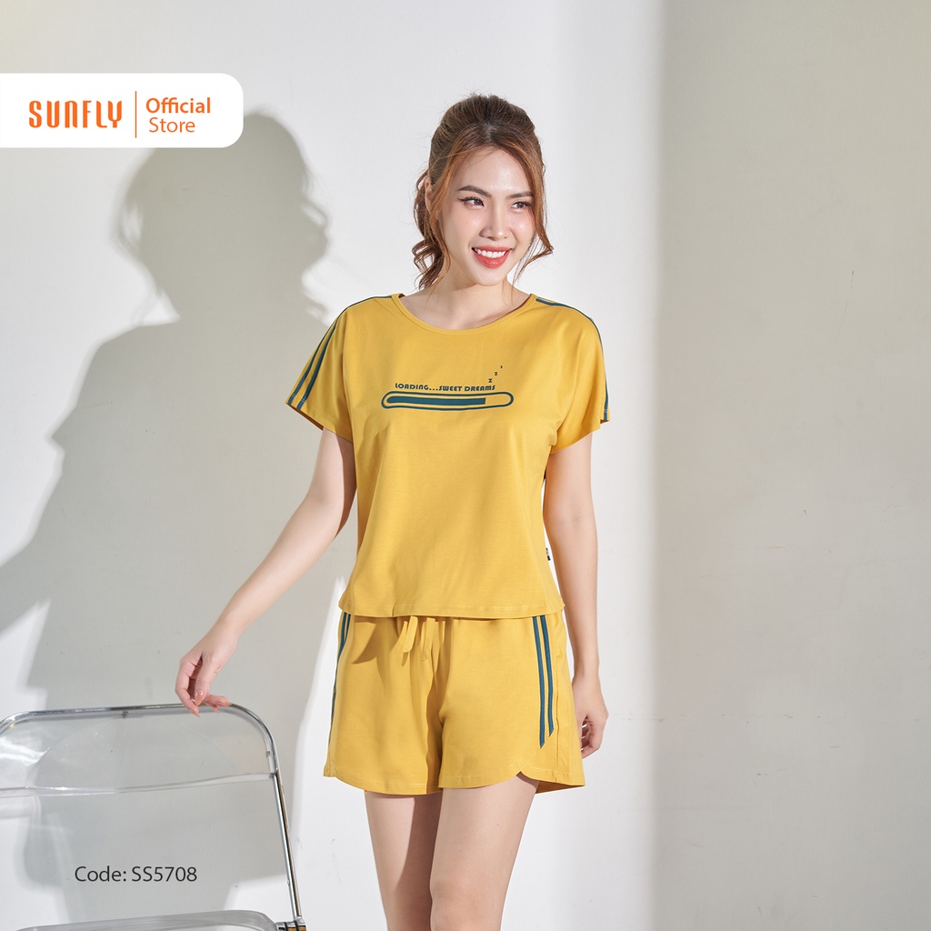 Bộ Đồ Mặc Nhà Thể Thao Nữ Cotton SUNFLY Áo Cộc Quần Sooc SS5708