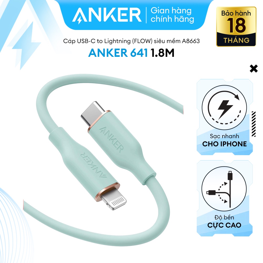 Cáp Sạc ANKER Powerline III Flow USB-C To LIGHTNING - Dài 1.8M - A8663