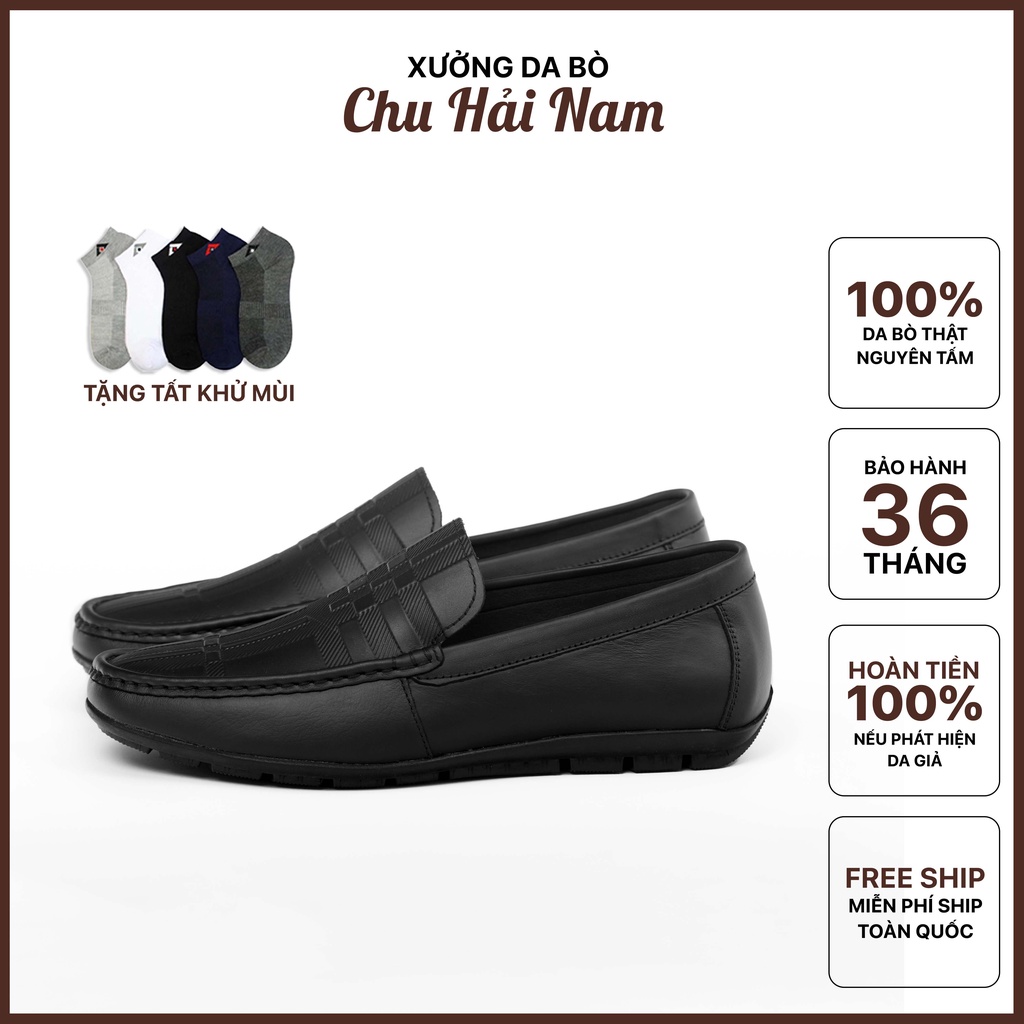 Giày Lười Nam Da Bò - Xưởng giày da Chu Hải Nam L035 - Đen Nâu