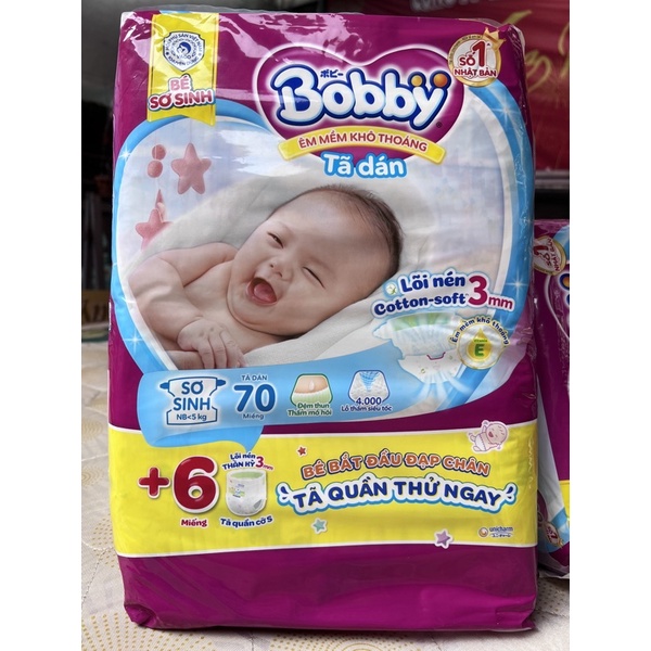 Tã dán Bobby sơ sinh XS70 tặng 6 miếng