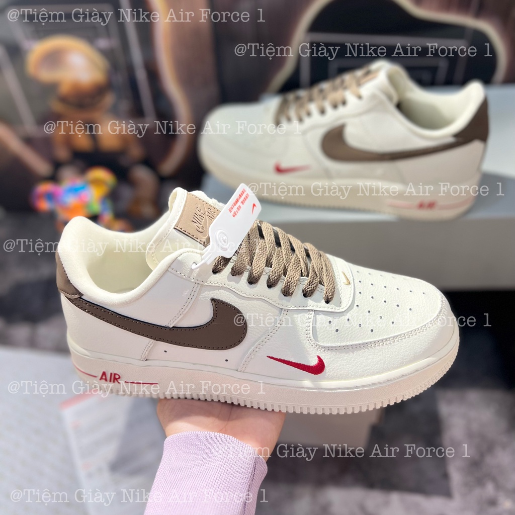 Giày Thể Thao AF1 Low Premium White Brown Giày Af1 Vệt Nâu Full Box Tặng Tất Freeship