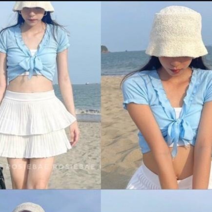 Áo Croptop Nơ Ngực GenY - Áo Croptop Kiểu Cột Thắt Nơ Trươc Ngực Siêu Xinh, Chất Vải Len Tăm Mềm Mịn -V6-