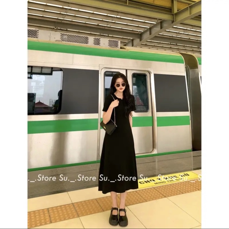 Váy thun cộc tay dáng xoè basic