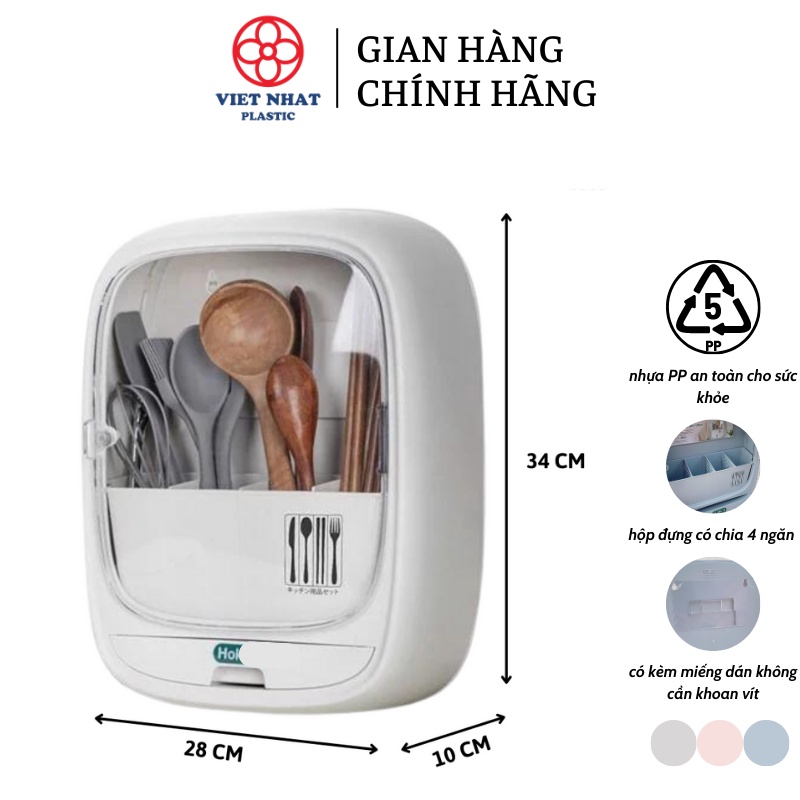 Hộp đựng đũa dán tường có 4 ngăn 6788 Việt Nhật (TẶNG KÈM MIẾNG DÁN)- Việt Nhật Plastic HN