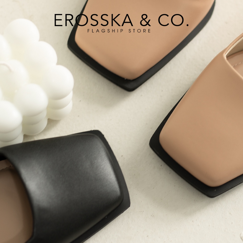 Erosska - Giày cao gót mũi vuông phối dây quai mảnh trẻ trung màu nude - EL026