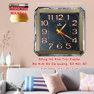 Đồng Hồ Treo Tường KIM TRÔI EASTAR Vuông Vát Góc có DẠ QUANG - Tặng Pin Maxell - Bảo Hành 1 Năm
