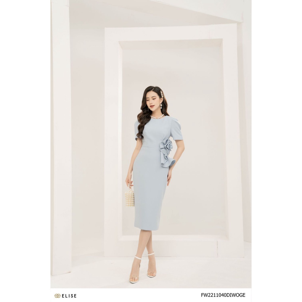 Đầm xanh hoa eo thiết kế Elise FW2211040DIWOGE