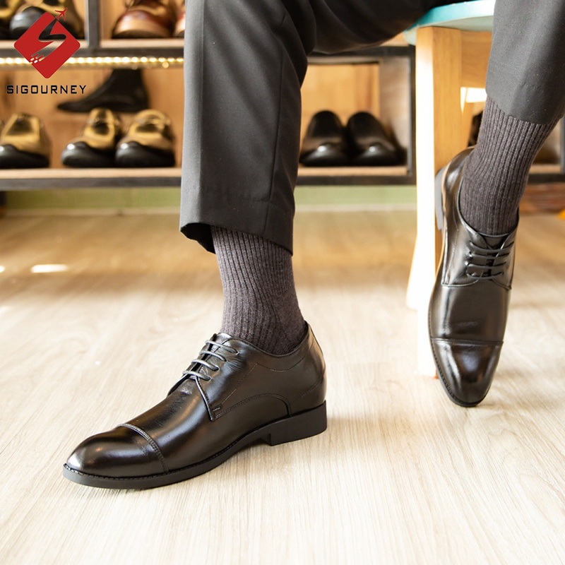 Giày Tây Nam, Giày Tây Tăng Chiều Cao 6cm, Chất Liệu Da Bò Màu Đen Trơn, Thiết Kế Sang Trọng SIG-35 Bảo Hành 18 Tháng