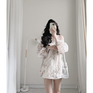 Áo trễ vai tơ hoa be by Samhyewear