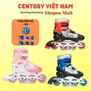 Giày patin trẻ em centosy bear, tặng kèm bảo hộ tay chân và mũ, chỉnh size, có bánh đèn