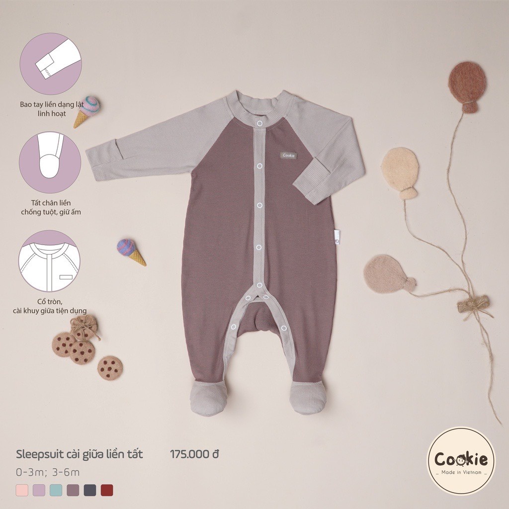 [CHÍNH HÃNG] Sleepsuit cài giữa liền tất họa tiết trẻ em Cookie