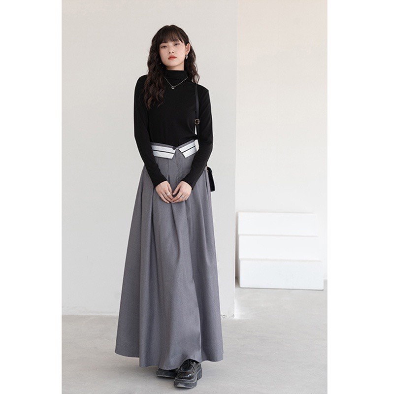 Chân váy dáng dài chữ A phối cạp viền ulzzangstyle Hari GenZ CVdaiphoicapvien812