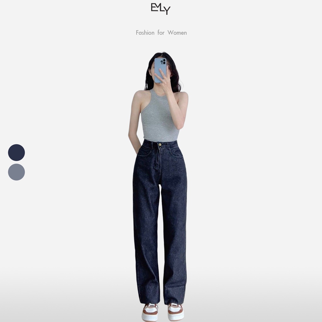 [Mã FATOP12 giảm 30K đơn 150K] Quần jeans nữ denim ống rộng suông lưng cạp cao form rộng chất đẹp Emilyshop (J)