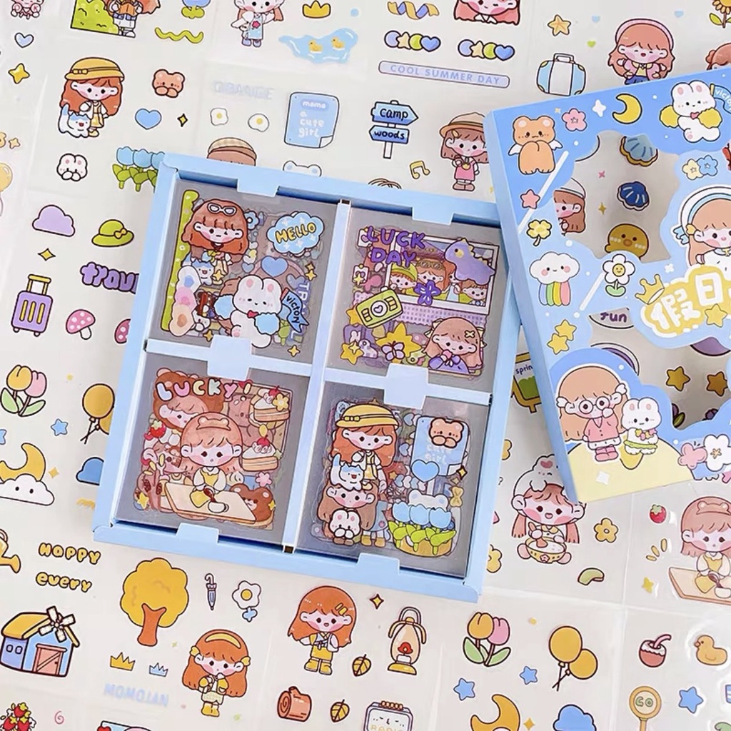 Sticker kute dán bìa sách vở, bình nước, laptop, điện thoại phong cách Hàn Quốc