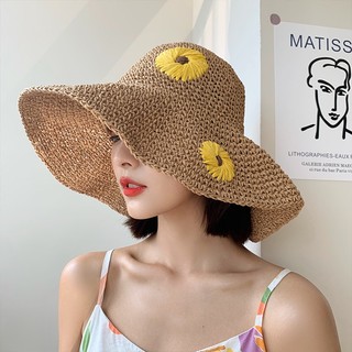 Mũ Cói Mũ Nan Đi Biển Họa Tiết Đan Hoa Thời Trang, Nón Tai Bèo Vành Rộng