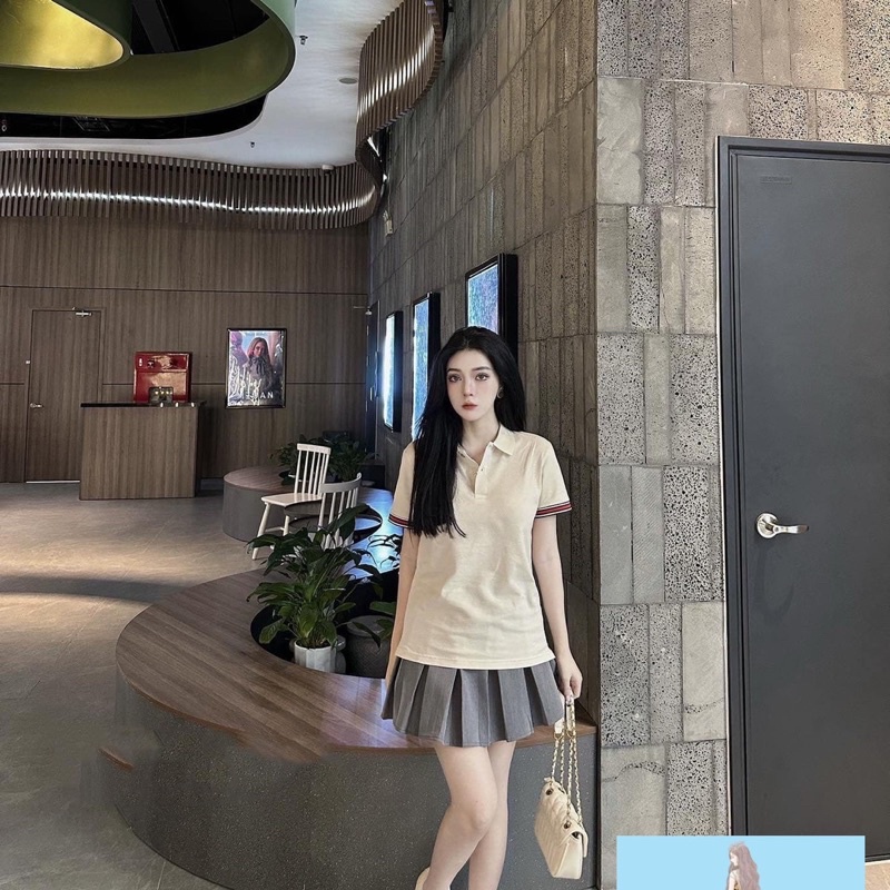 Set áo polo mix chân váy ngắn nữ tính .