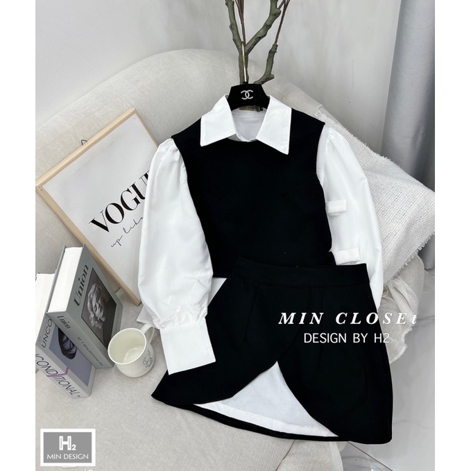 Set 3in1 áo sơ mi, áo gile kèm chân váy xẻ - 𝐕𝐘.𝐂𝐋𝐎𝐓𝐇𝐄𝐒 𝐂𝐇𝐔𝐘𝐄̂𝐍 𝐇𝐀̀𝐍𝐆 𝐐𝐔𝐀̉𝐍𝐆 𝐂𝐇𝐀̂𝐔 𝐂𝐇𝐈́𝐍𝐇 𝐇𝐈𝐄̣̂𝐔