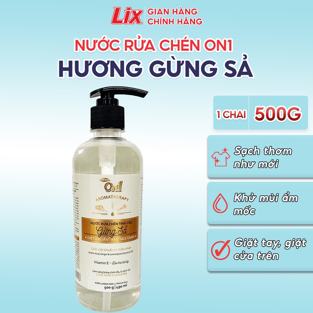 Nước rửa chén On1 tinh dầu hương gừng sả dung tích 500g sạch bóng vết dầu mỡ - Bảo vệ da tay N5502