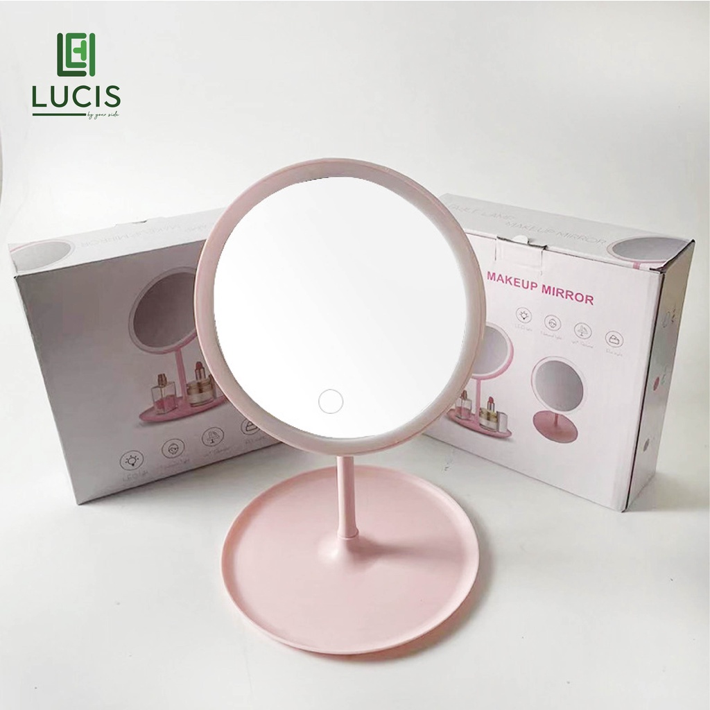 Gương Để Bàn Trang Điểm Có Đèn Led Cảm Ứng - 3 Chế Độ Ánh Sáng - Gương MakeUp Lucis Decor