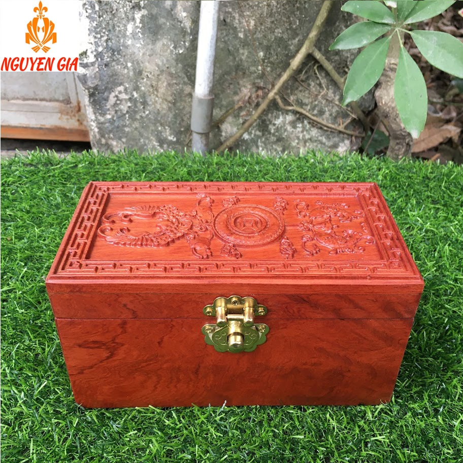 Hộp đựng tiền phong thủy Tài Lộc bằng gỗ Hương (khóa chìa)