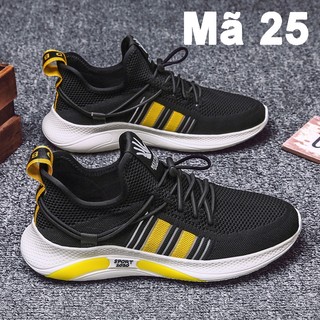 Giày thể thao, giày thể thao nam, giày sneaker, giày vải đen sọc vàng 5cm mã 25