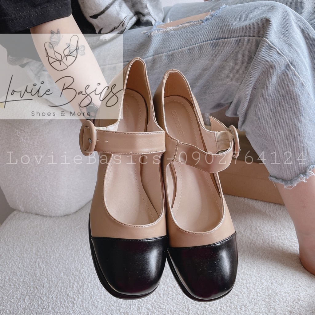 GIÀY CAO GÓT QUAI CÀI LOVIIEBASICS - GUỐC NỮ MŨI ĐEN THỜI TRANG  - BÚP BÊ GÓT VUÔNG ĐI HỌC G221252