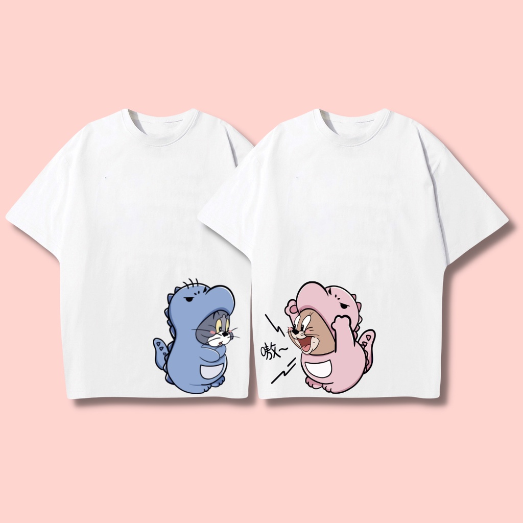 Áo thun TOMM & JERRYY form rộng tay lỡ mặc đôi siêu đẹp, Áo thun Unisex Nam Nữ