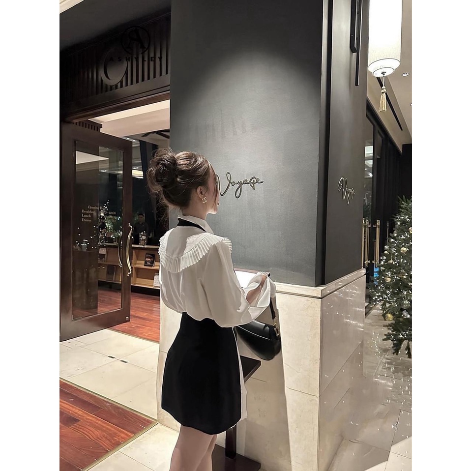 Set Áo Sơ Mi Bèo, Phối Nơ Mix Chân Váy Xếp Ly Cách Điệu, Phong Cách Hàn Quốc Sang Chảnh - phuonganh.vno0