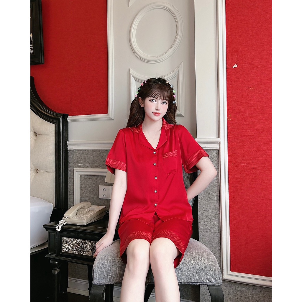 Set đồ pijama mặc nhà ANNA, bộ đồ ngủ nữ dáng ngố chất lụa Latin mềm mịn kiểu trơn dễ mặc, cố phối họa tiết sao