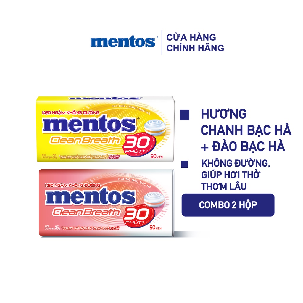 Combo 2 hộp thiếc kẹo Ngậm Không Đường Mentos Clean Breath (nhiều hương)