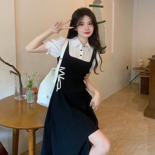 ĐẦM ĐEN PHỐI SƠ MI THẮT DÂY EO